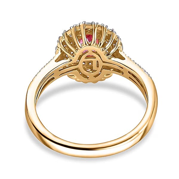 Certified & Appraised Luxoro AAA Padparadscha Sapphire (BT) 10.5) and I2 Diamond 1.33 ctw Double Halo Ring in 14K Yellow Gold (Size 8.0)