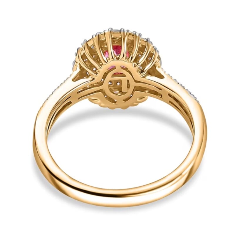 Certified & Appraised Luxoro AAA Padparadscha Sapphire (BT) 10.5) and I2 Diamond 1.33 ctw Double Halo Ring in 14K Yellow Gold (Size 8.0)
