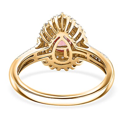 Certified & Appraised Luxoro AAA Padparadscha Sapphire (BT) 10.0) and I2 Diamond 1.41 ctw Double Halo Ring in 14K Yellow Gold (Size 10.0)