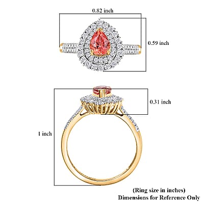Certified & Appraised Luxoro AAA Padparadscha Sapphire (BT) 10.0) and I2 Diamond 1.41 ctw Double Halo Ring in 14K Yellow Gold (Size 10.0)