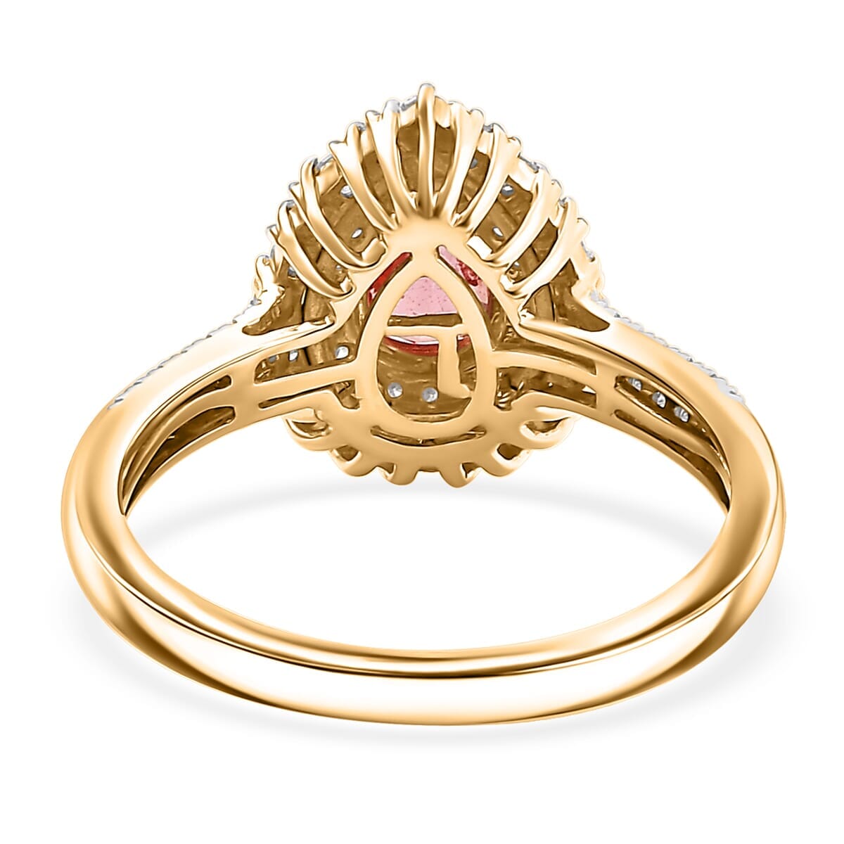 Certified & Appraised Luxoro AAA Padparadscha Sapphire (BT) 6.0) and I2 Diamond 1.41 ctw Double Halo Ring in 14K Yellow Gold (Size 10.0) image number 4