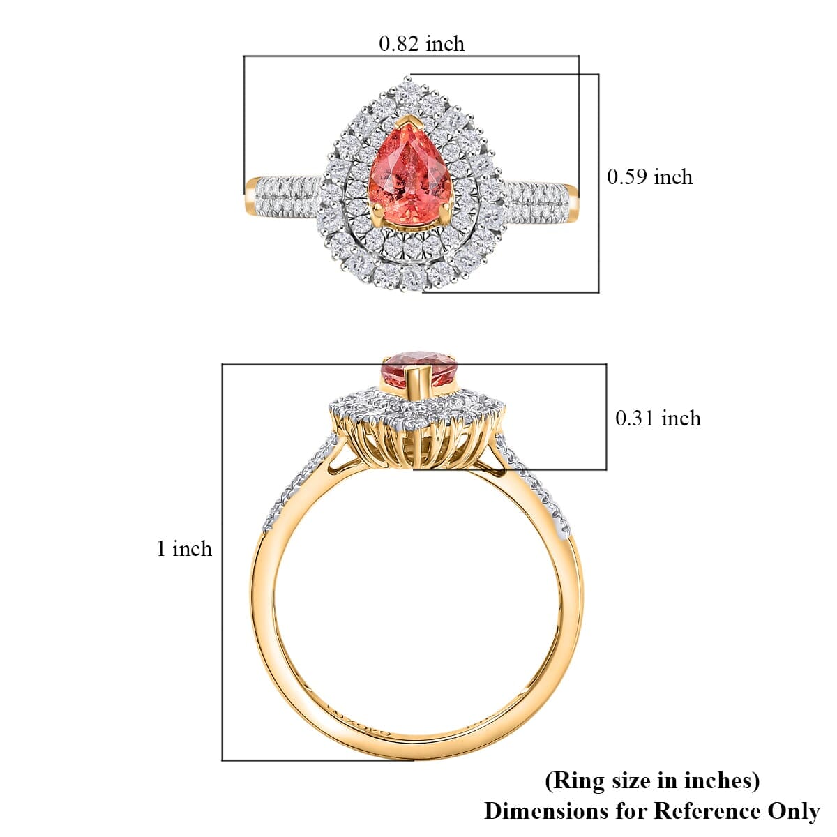 Certified & Appraised Luxoro AAA Padparadscha Sapphire (BT) 6.0) and I2 Diamond 1.41 ctw Double Halo Ring in 14K Yellow Gold (Size 10.0) image number 5