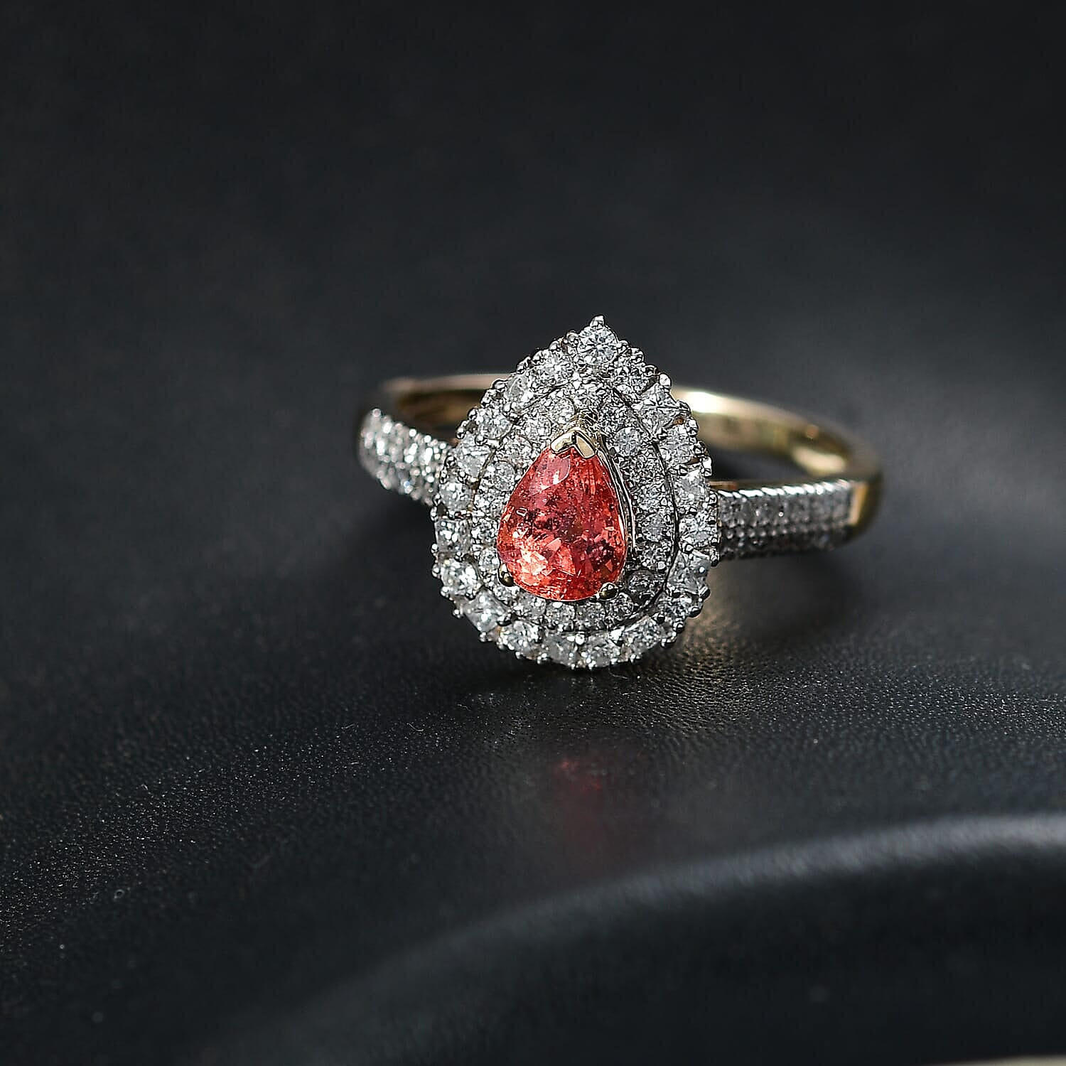 Certified & Appraised Luxoro AAA Padparadscha Sapphire (BT) 6.5) and I2 Diamond 1.41 ctw Double Halo Ring in 14K Yellow Gold (Size 10.0)