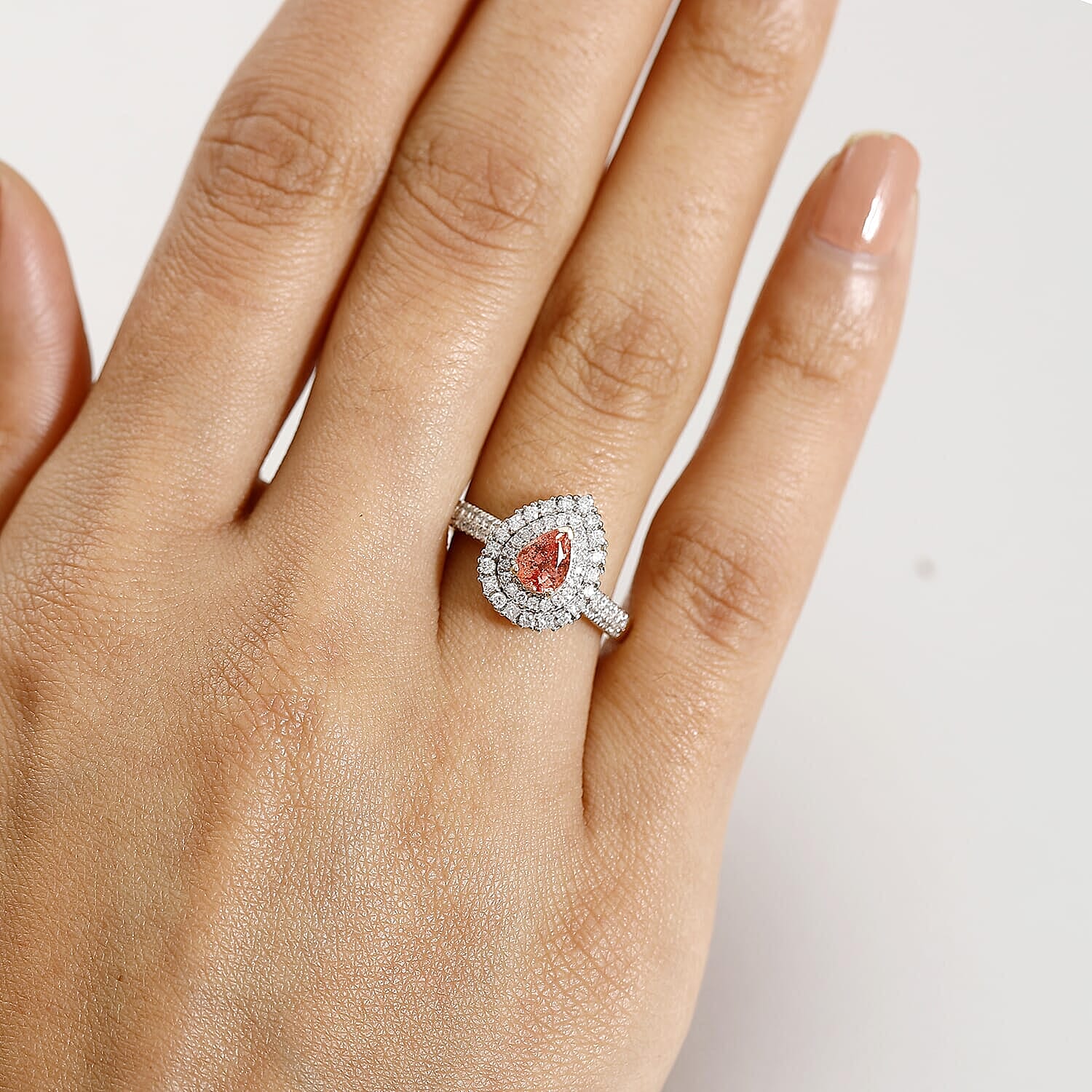 Certified & Appraised Luxoro AAA Padparadscha Sapphire (BT) 6.5) and I2 Diamond 1.41 ctw Double Halo Ring in 14K Yellow Gold (Size 10.0)