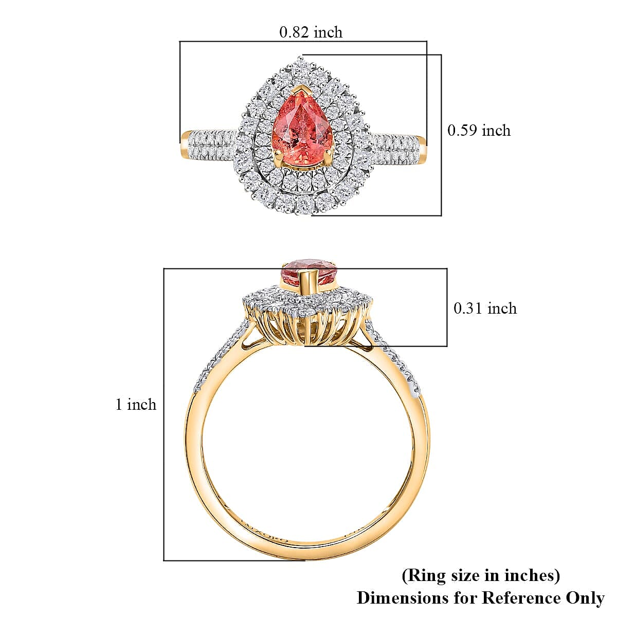 Certified & Appraised Luxoro AAA Padparadscha Sapphire (BT) 6.5) and I2 Diamond 1.41 ctw Double Halo Ring in 14K Yellow Gold (Size 10.0)