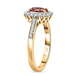Certified & Appraised Luxoro AAA Padparadscha Sapphire (BT) 10.0) and I2 Diamond 1.56 ctw Halo Ring in 14K Yellow Gold (Size 10.0)