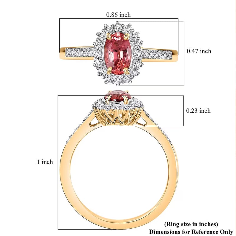 Certified & Appraised Luxoro AAA Padparadscha Sapphire (BT) 10.0) and I2 Diamond 1.56 ctw Halo Ring in 14K Yellow Gold (Size 10.0)