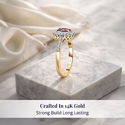 Certified & Appraised Luxoro AAA Padparadscha Sapphire (BT) 12.0) and I2 Diamond 1.56 ctw Halo Ring in 14K Yellow Gold (Size 10.0)