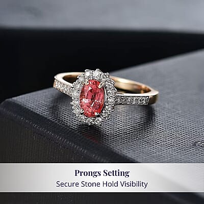 Certified & Appraised Luxoro AAA Padparadscha Sapphire (BT) 12.0) and I2 Diamond 1.56 ctw Halo Ring in 14K Yellow Gold (Size 10.0)