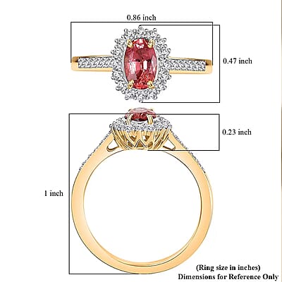 Certified & Appraised Luxoro AAA Padparadscha Sapphire (BT) 12.0) and I2 Diamond 1.56 ctw Halo Ring in 14K Yellow Gold (Size 10.0)