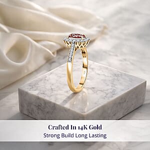 Certified & Appraised Luxoro AAA Padparadscha Sapphire (BT) 7.5) and I2 Diamond 1.56 ctw Halo Ring in 14K Yellow Gold (Size 10.0)