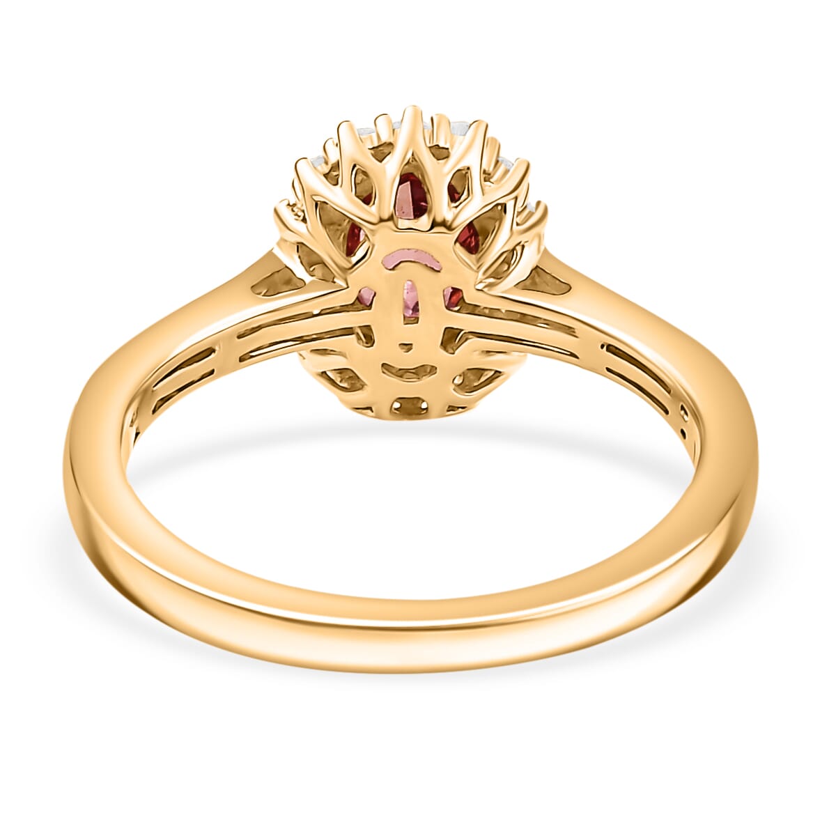 Certified & Appraised Luxoro AAA Padparadscha Sapphire (BT) 8.0) and I2 Diamond 1.56 ctw Halo Ring in 14K Yellow Gold (Size 10.0) image number 4