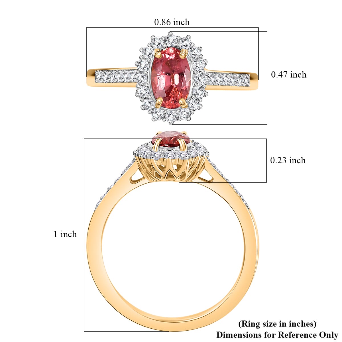 Certified & Appraised Luxoro AAA Padparadscha Sapphire (BT) 8.0) and I2 Diamond 1.56 ctw Halo Ring in 14K Yellow Gold (Size 10.0) image number 5