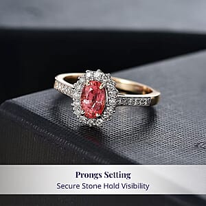 Certified & Appraised Luxoro AAA Padparadscha Sapphire (BT) 8.5) and I2 Diamond 1.56 ctw Halo Ring in 14K Yellow Gold (Size 10.0)