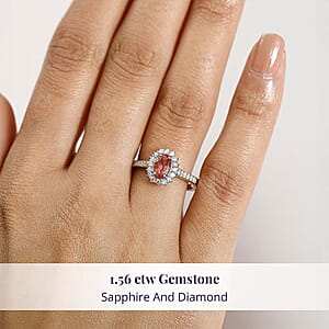 Certified & Appraised Luxoro AAA Padparadscha Sapphire (BT) 9.0) and I2 Diamond 1.56 ctw Halo Ring in 14K Yellow Gold (Size 10.0)