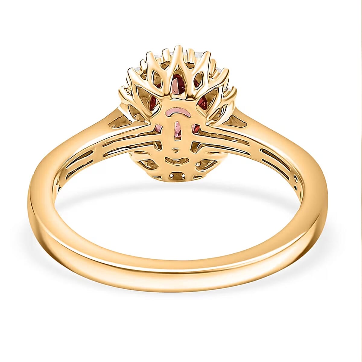 Certified & Appraised Luxoro AAA Padparadscha Sapphire (BT) 9.0) and I2 Diamond 1.56 ctw Halo Ring in 14K Yellow Gold (Size 10.0) image number 6