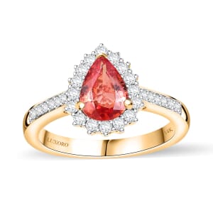 Certified & Appraised Luxoro AAA Padparadscha Sapphire (BT) 7.0) and I2 Diamond 1.85 ctw Halo Ring in 14K Yellow Gold (Size 8.0)