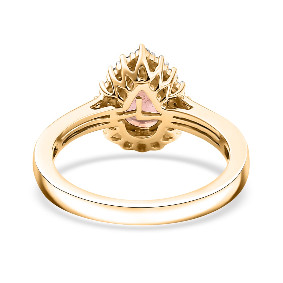 Certified & Appraised Luxoro AAA Padparadscha Sapphire (BT) 8.0) and I2 Diamond 1.85 ctw Halo Ring in 14K Yellow Gold (Size 8.0) image number 4