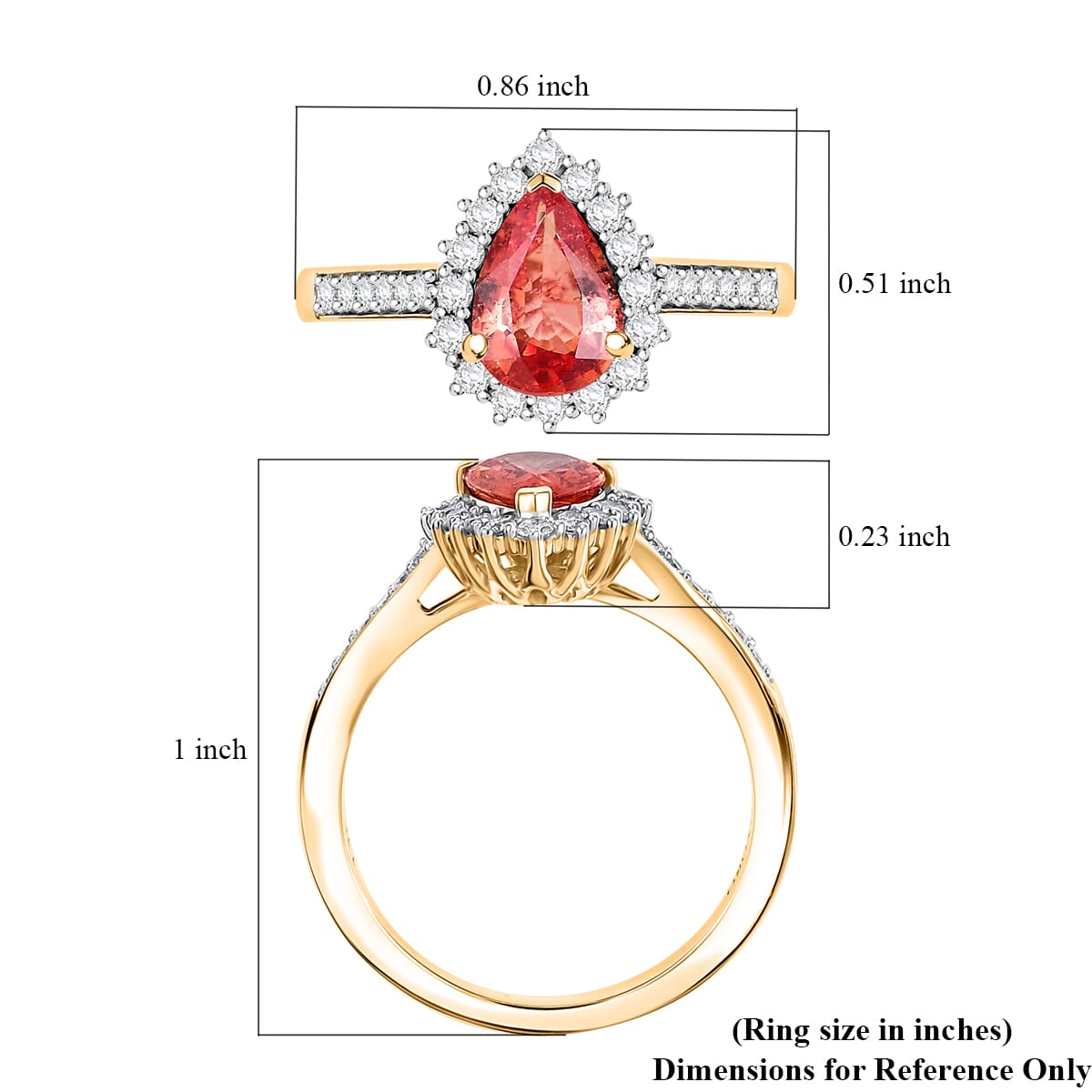 Certified & Appraised Luxoro AAA Padparadscha Sapphire (BT) 8.0) and I2 Diamond 1.85 ctw Halo Ring in 14K Yellow Gold (Size 8.0) image number 5