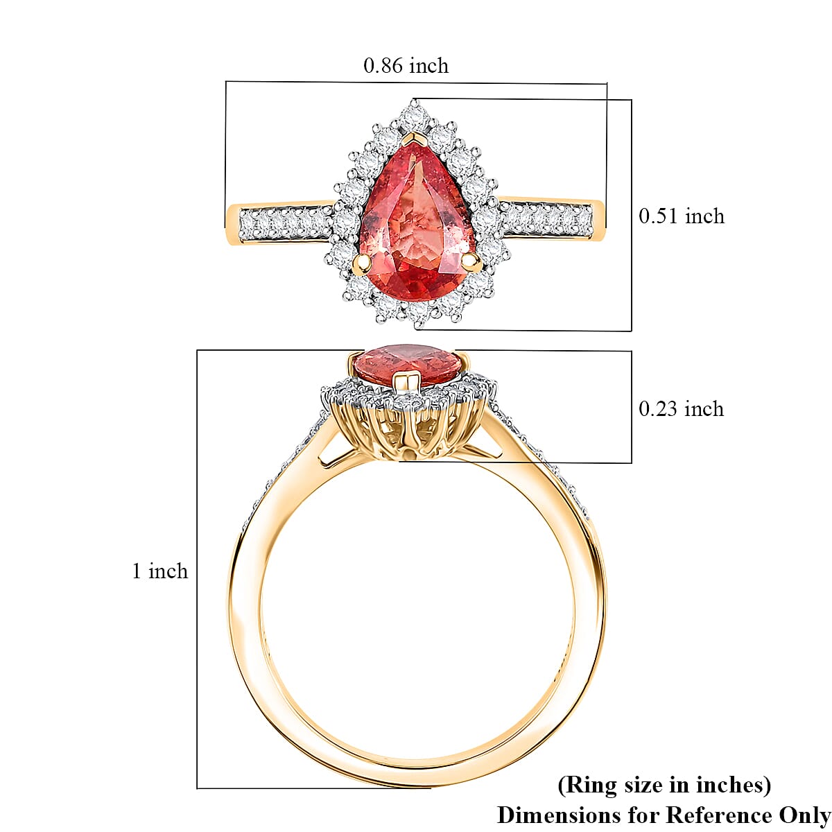 Certified & Appraised Luxoro AAA Padparadscha Sapphire (BT) 9.0) and I2 Diamond 1.85 ctw Halo Ring in 14K Yellow Gold (Size 8.0) image number 5