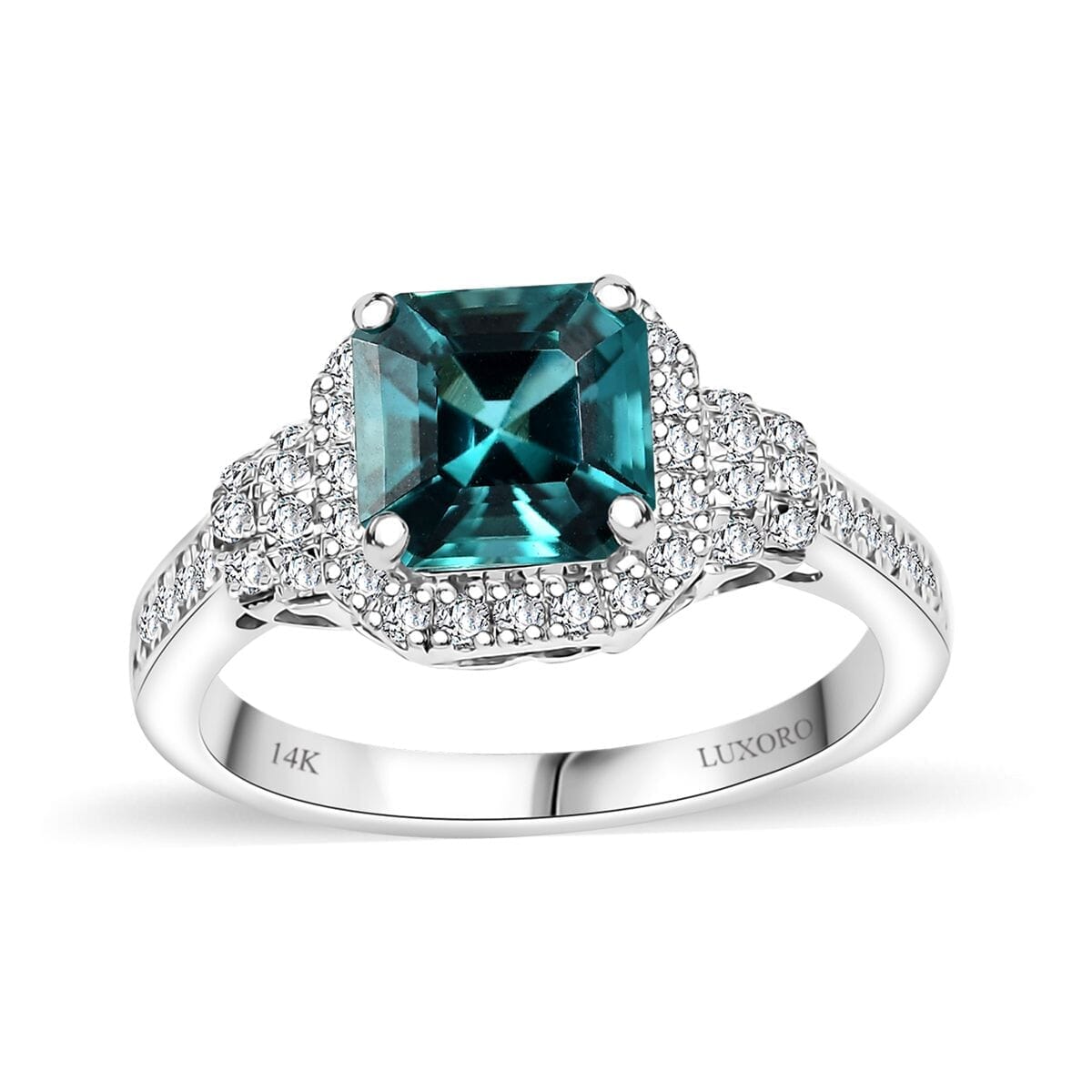 Luxoro AAA Pirineu Lagoon Tourmaline and I2 Diamond 2.32 ctw Ring in 14K White Gold (Size 6.0) image number 0