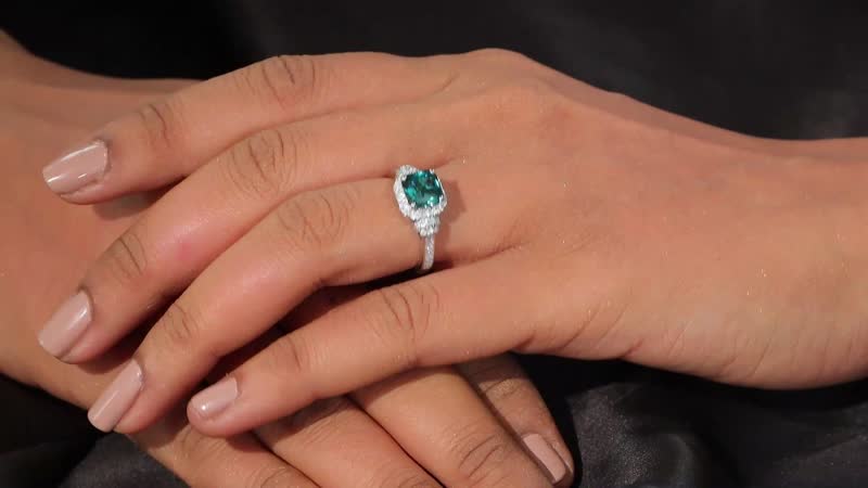 Memorial Day Doorbuster Luxoro 14K White Gold AAA Pirineu Lagoon Tourmaline,White Diamond (I2) (0.50 cts) Ring (Size 6.0) 2.32 ctw