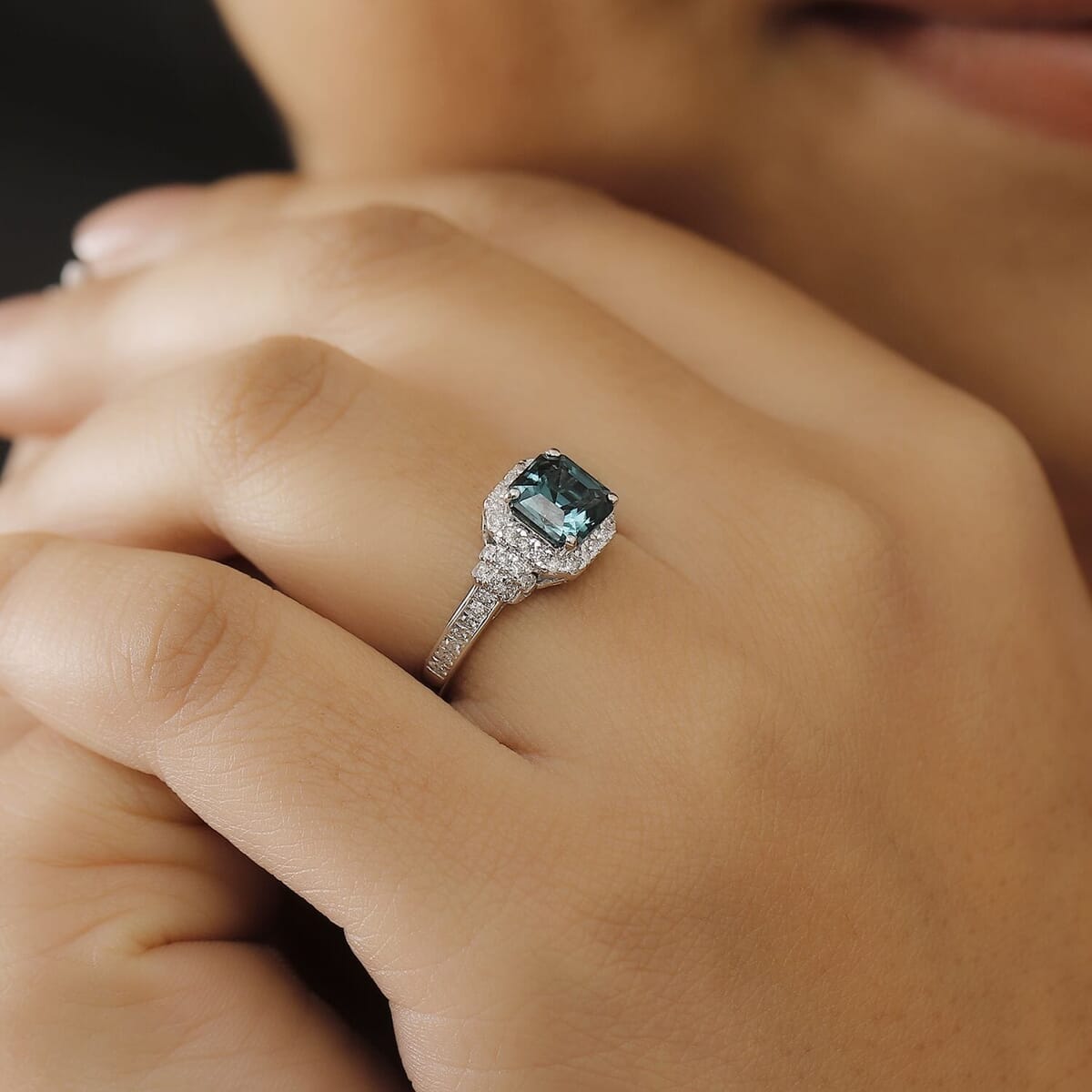 Luxoro AAA Pirineu Lagoon Tourmaline and I2 Diamond 2.32 ctw Ring in 14K White Gold (Size 6.0) image number 2