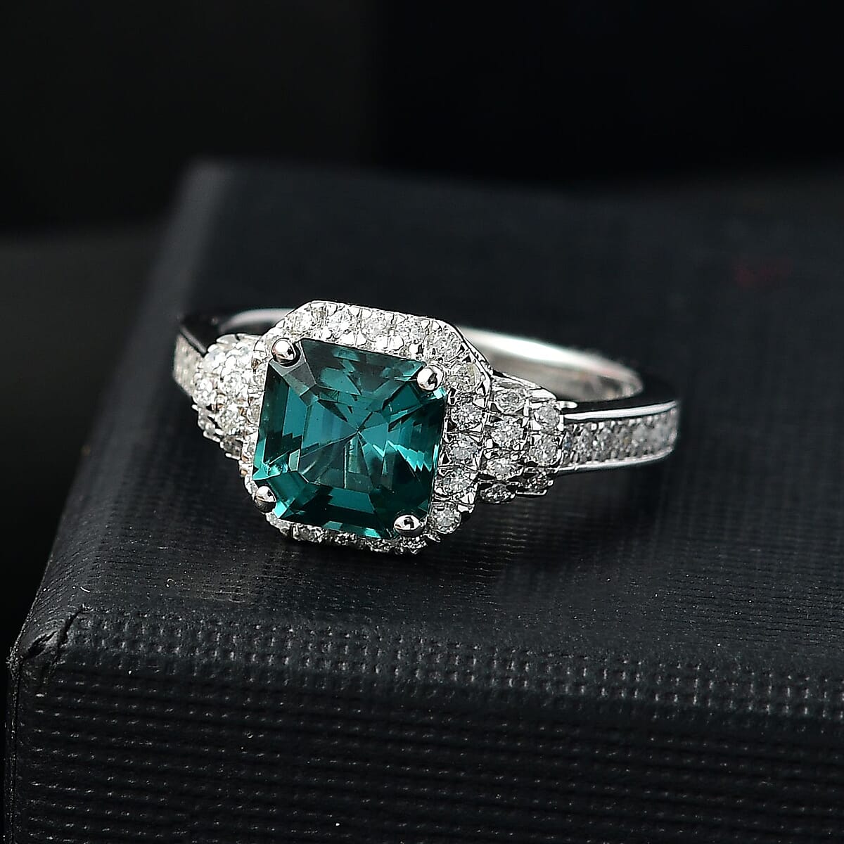 Luxoro AAA Pirineu Lagoon Tourmaline and I2 Diamond 2.32 ctw Ring in 14K White Gold (Size 8.0) image number 1