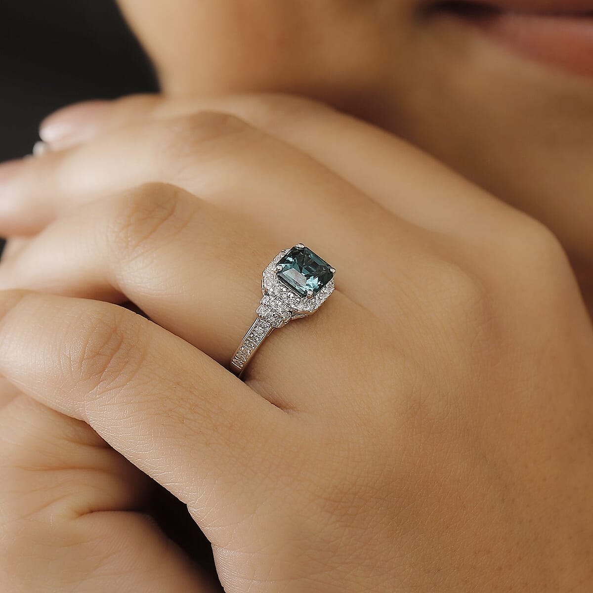 Luxoro AAA Pirineu Lagoon Tourmaline and I2 Diamond 2.32 ctw Ring in 14K White Gold (Size 8.0) image number 2