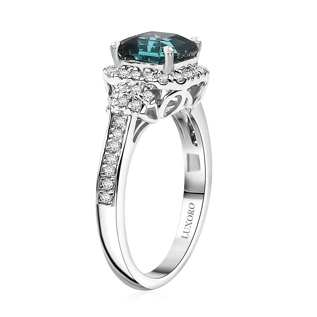 Luxoro AAA Pirineu Lagoon Tourmaline and I2 Diamond 2.32 ctw Ring in 14K White Gold (Size 8.0) image number 3