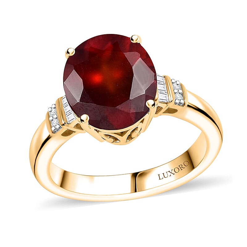 Luxoro Premium Ceylon Hessonite Garnet and G-H I2 Diamond 6.00 ctw Ring in 10K Yellow Gold (Size 5.0) 4.50 Grams (Del. in 10-12 Days)