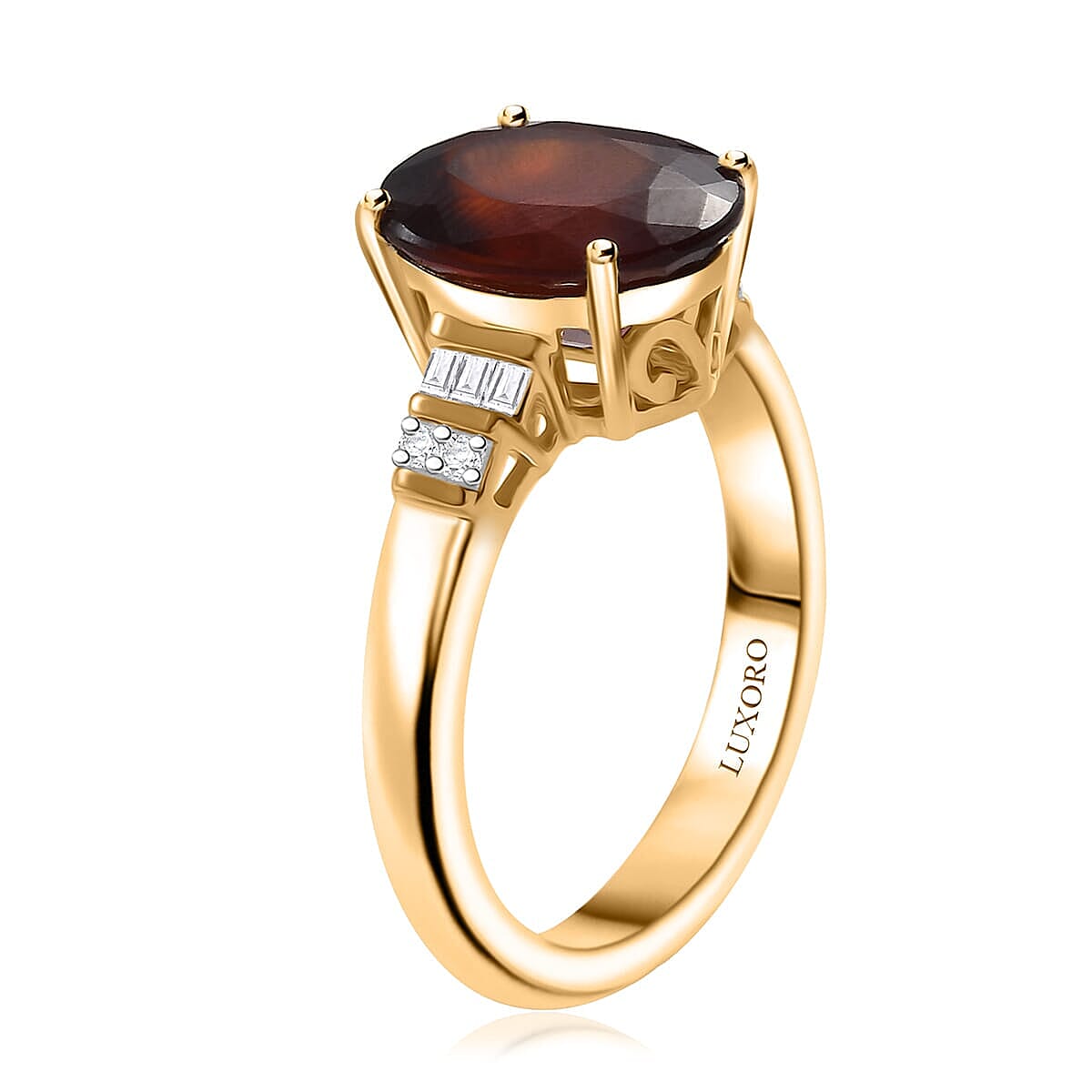 Luxoro Premium Ceylon Hessonite Garnet and G-H I2 Diamond 6.00 ctw Ring in 10K Yellow Gold (Size 6.5) 4.50 Grams (Del. in 10-12 Days) image number 3