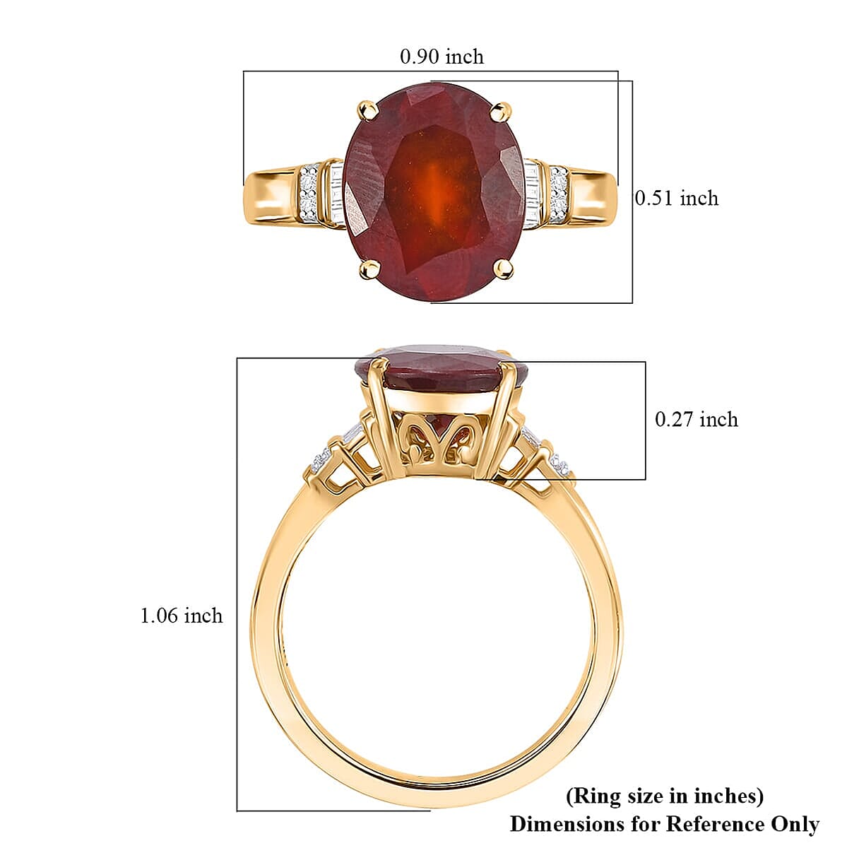 Luxoro Premium Ceylon Hessonite Garnet and G-H I2 Diamond 6.00 ctw Ring in 10K Yellow Gold (Size 6.5) 4.50 Grams (Del. in 10-12 Days) image number 5