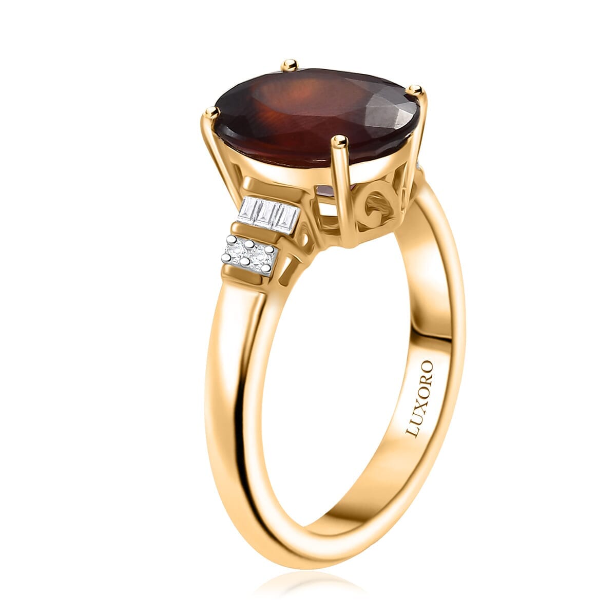 Luxoro Premium Ceylon Hessonite Garnet and G-H I2 Diamond 6.00 ctw Ring in 10K Yellow Gold (Size 9.5) 4.50 Grams (Del. in 10-12 Days) image number 3