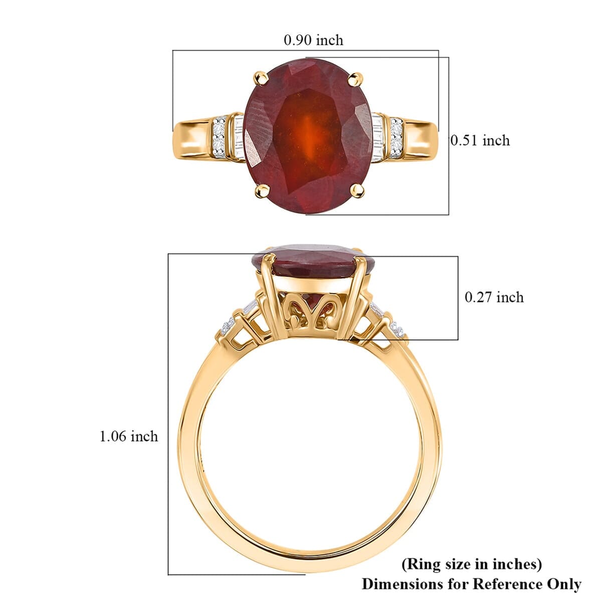 Luxoro Premium Ceylon Hessonite Garnet and G-H I2 Diamond 6.00 ctw Ring in 10K Yellow Gold (Size 9.5) 4.50 Grams (Del. in 10-12 Days) image number 5