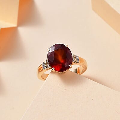 Luxoro Premium Ceylon Hessonite Garnet and G-H I2 Diamond 6.00 ctw Ring in 10K Yellow Gold (Size 10.0) 4.50 Grams (Del. in 10-12 Days)