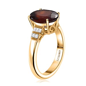 Luxoro Premium Ceylon Hessonite Garnet and G-H I2 Diamond 6.00 ctw Ring in 10K Yellow Gold (Size 10.0) 4.50 Grams (Del. in 10-12 Days)