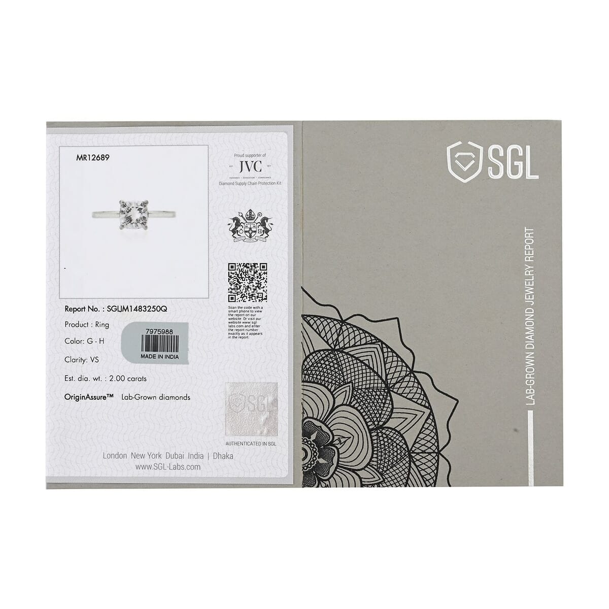 SGL Certified 950 Platinum Luxuriant Lab Grown Diamond (G-H, VS) Solitaire Ring (Size 10.0) 2.00 ctw image number 5