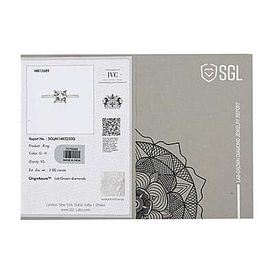 SGL Certified Luxuriant Lab Grown Diamond G-H VS 2.00 ctw Solitaire Ring in 950 Platinum (Size 8.5)