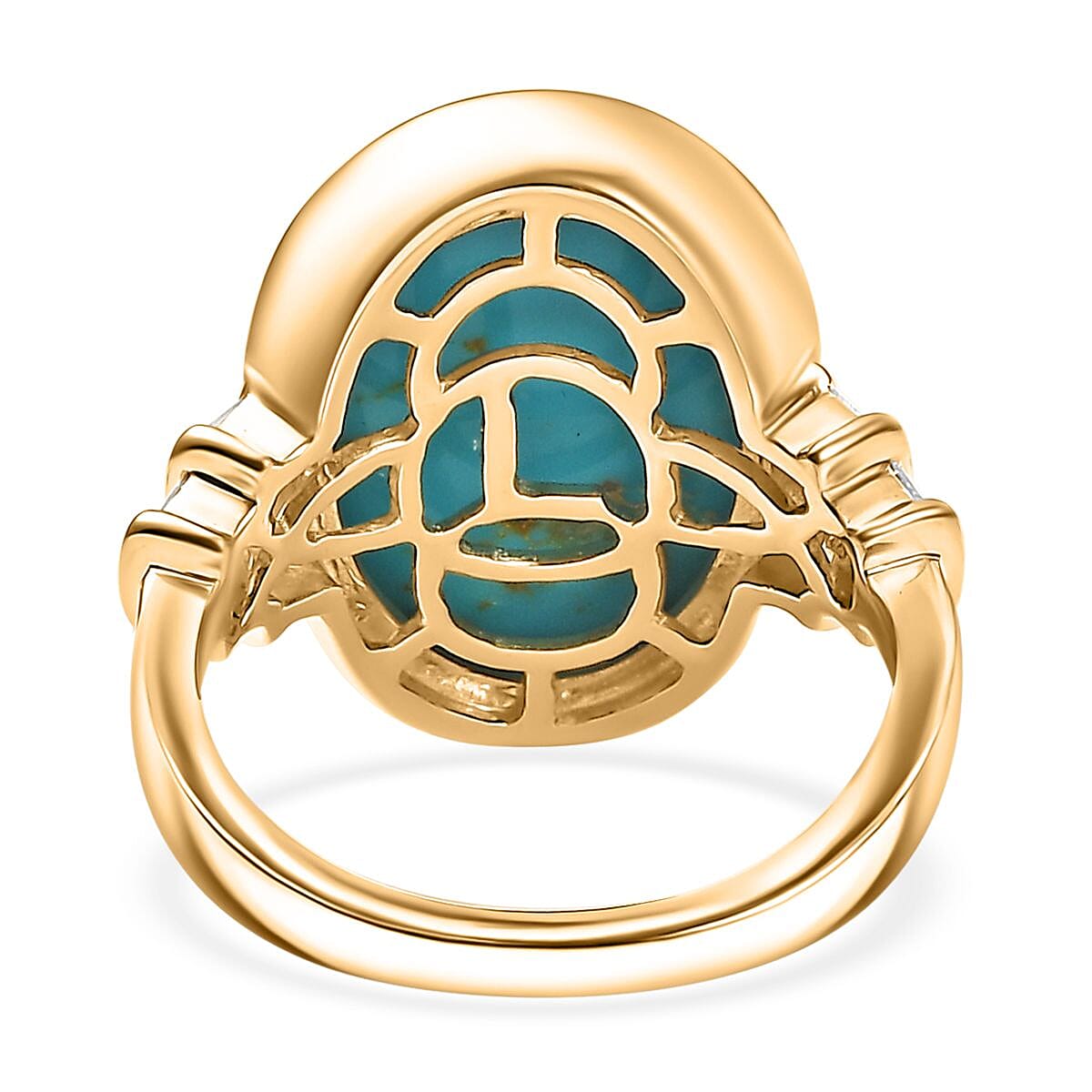 Luxoro Premium Sleeping Beauty Turquoise and G-H I2 Diamond 9.30 ctw Ring in 10K Yellow Gold (Size 10.0) 4.90 Grams