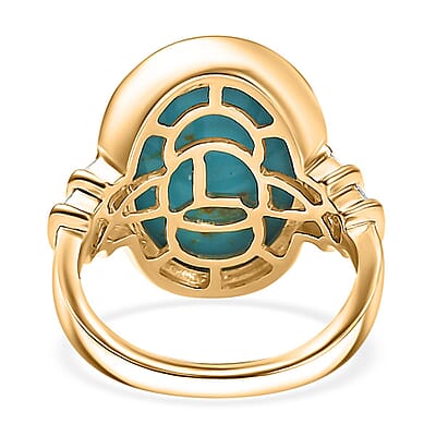 Luxoro Premium Sleeping Beauty Turquoise and G-H I2 Diamond 9.30 ctw Ring in 10K Yellow Gold (Size 10.0) 4.90 Grams