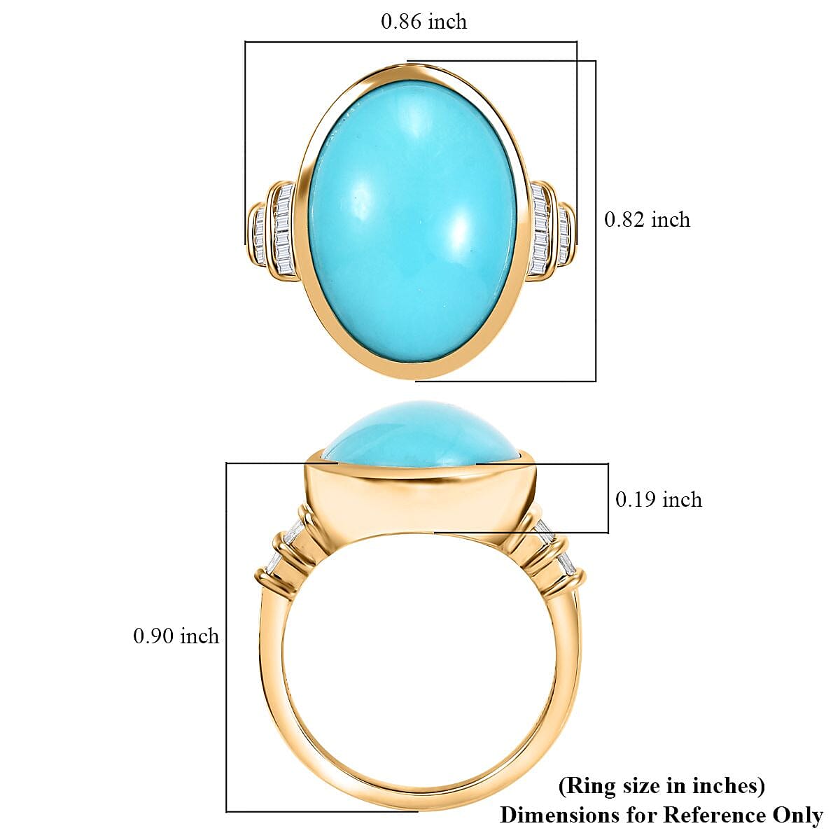 Luxoro Premium Sleeping Beauty Turquoise and G-H I2 Diamond 9.30 ctw Ring in 10K Yellow Gold (Size 10.0) 4.90 Grams