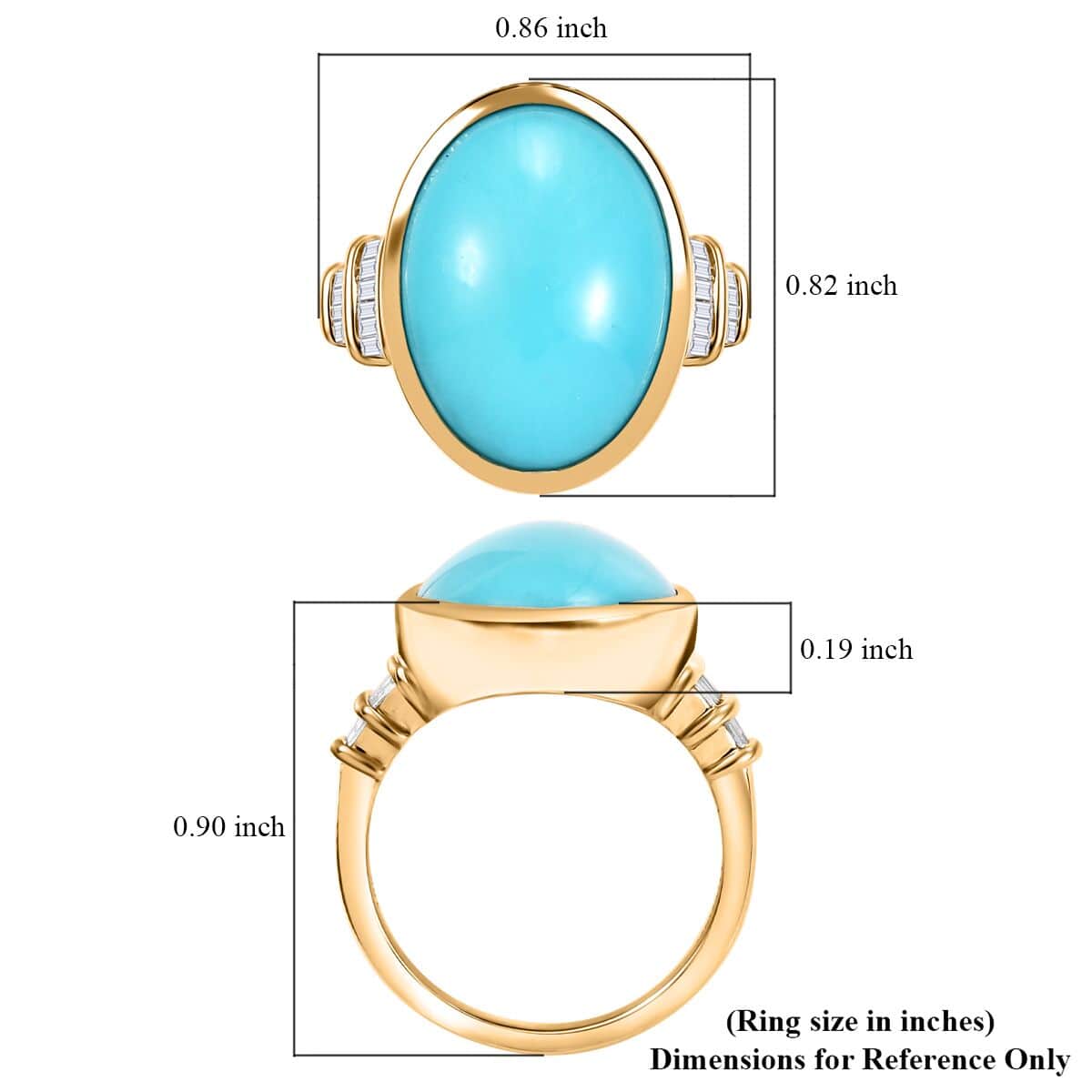 Luxoro Premium Sleeping Beauty Turquoise and G-H I2 Diamond 9.30 ctw Ring in 10K Yellow Gold (Size 10.0) 4.90 Grams image number 5