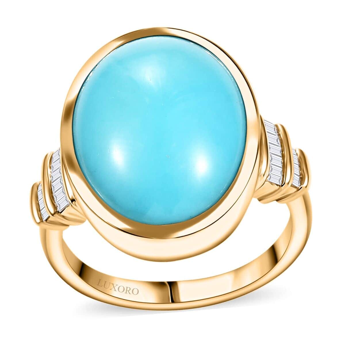 Luxoro Premium Sleeping Beauty Turquoise and G-H I2 Diamond 9.30 ctw Ring in 10K Yellow Gold (Size 11.0) 4.90 Grams image number 0