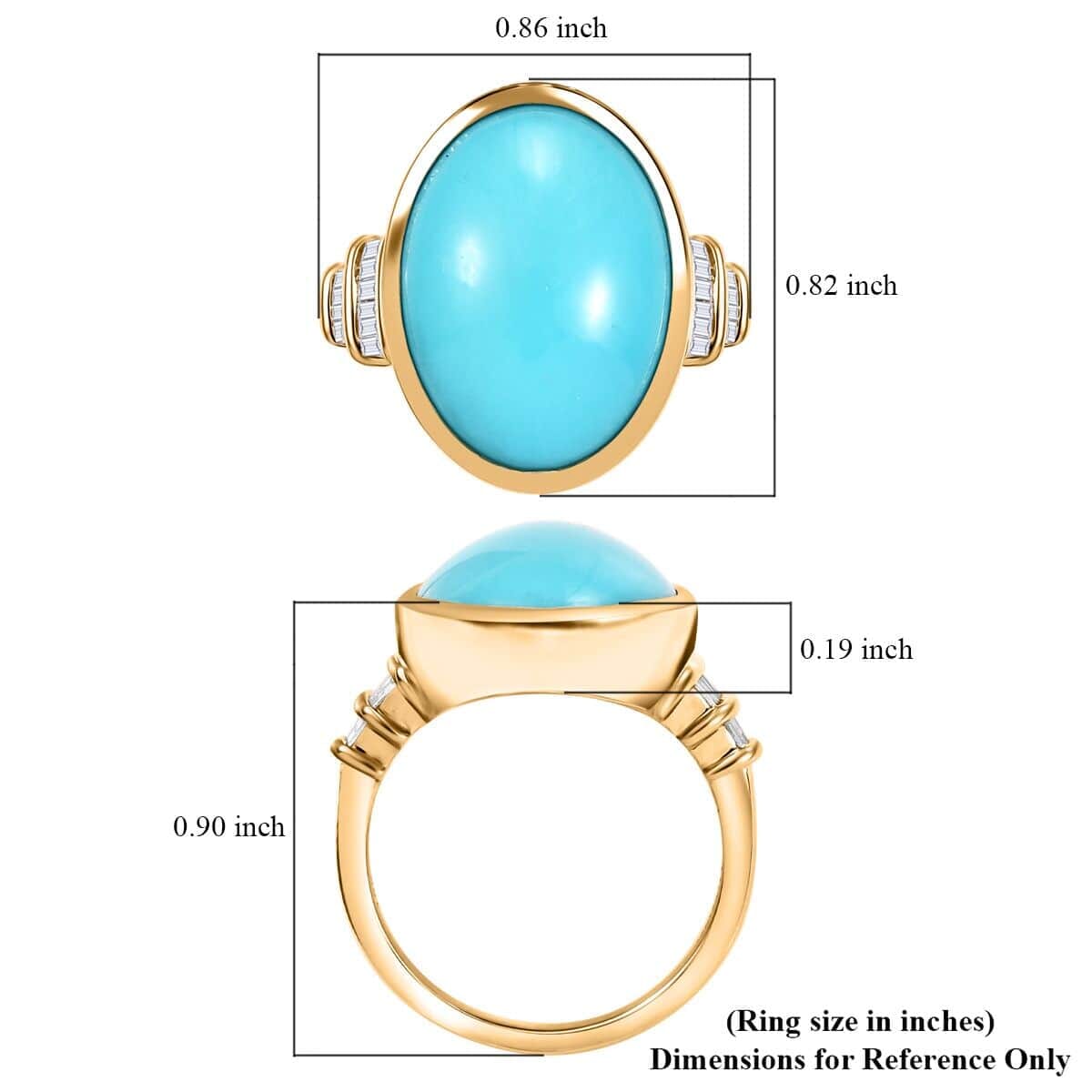 Luxoro Premium Sleeping Beauty Turquoise and G-H I2 Diamond 9.30 ctw Ring in 10K Yellow Gold (Size 11.0) 4.90 Grams image number 5