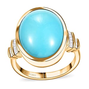 Luxoro Premium Sleeping Beauty Turquoise and G-H I2 Diamond 9.30 ctw Ring in 10K Yellow Gold (Size 7.5) 4.90 Grams