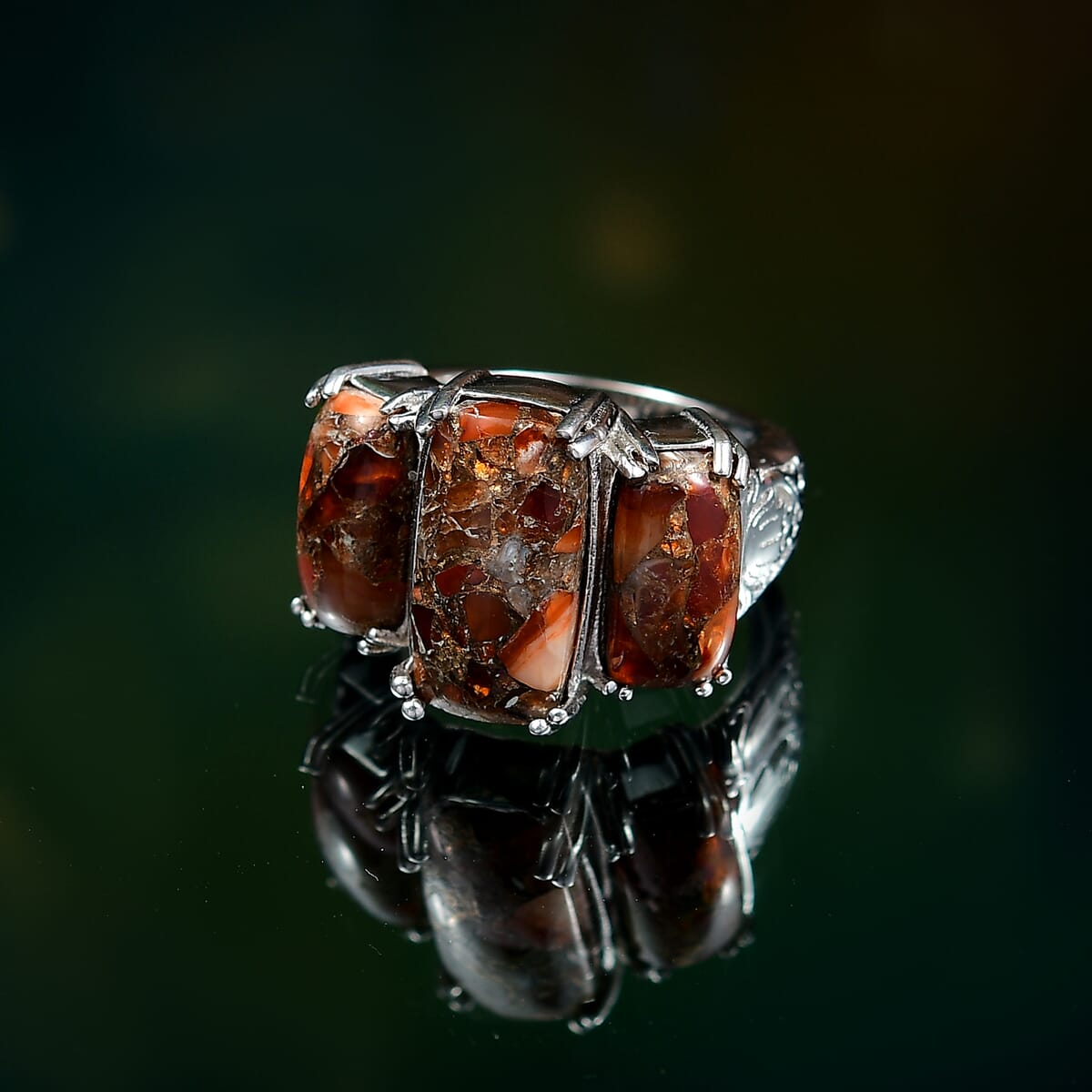 Matrix Fire Opal 8.90 ctw 3 Stone Ring in Platinum Over Copper with Magnet (Size 7.0) image number 1