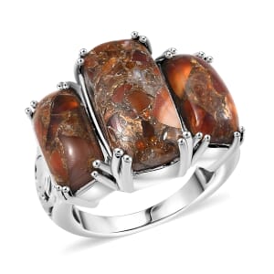 Matrix Fire Opal 8.90 ctw 3 Stone Ring in Platinum Over Copper with Magnet (Size 9.0)