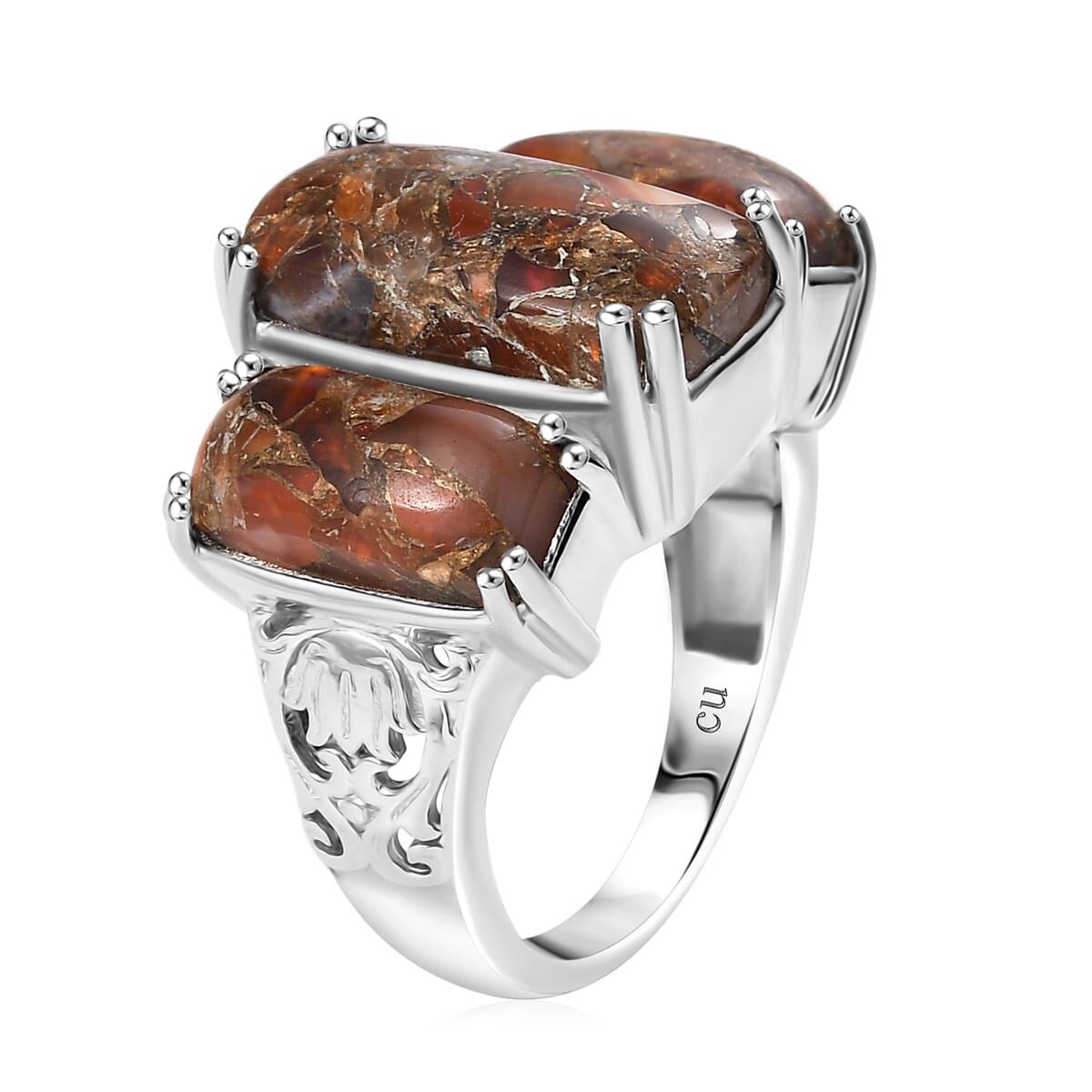 Matrix Fire Opal 8.90 ctw 3 Stone Ring in Platinum Over Copper with Magnet (Size 9.0) image number 3