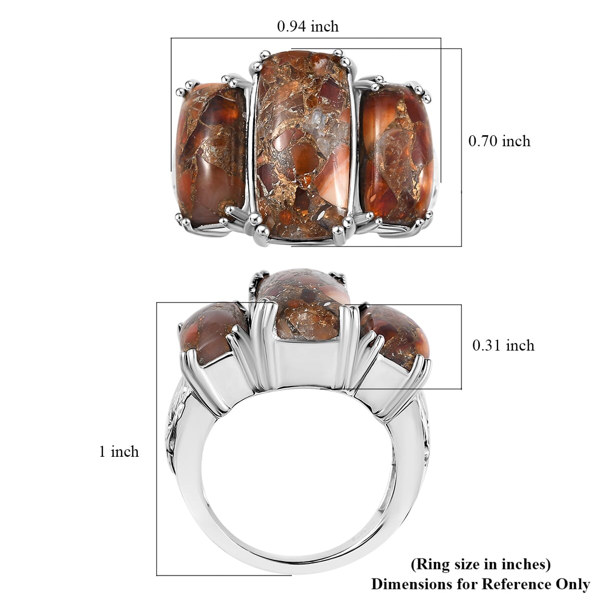 Matrix Fire Opal 8.90 ctw 3 Stone Ring in Platinum Over Copper with Magnet (Size 9.0) image number 5